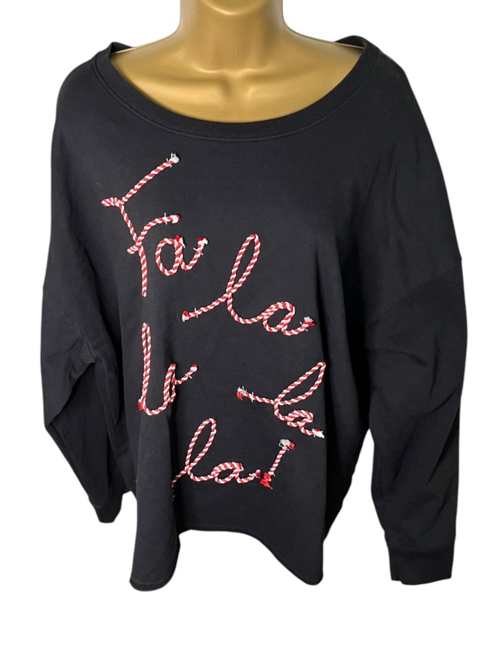 Fifth Sun Fa La La Graphic Sweatshirt Candy Cane Christmas Holiday Black 3X